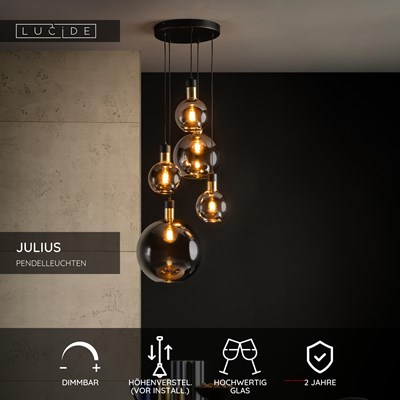 Lucide JULIUS - Pendelleuchten - 5xE27 - Rauchfarbe Grau